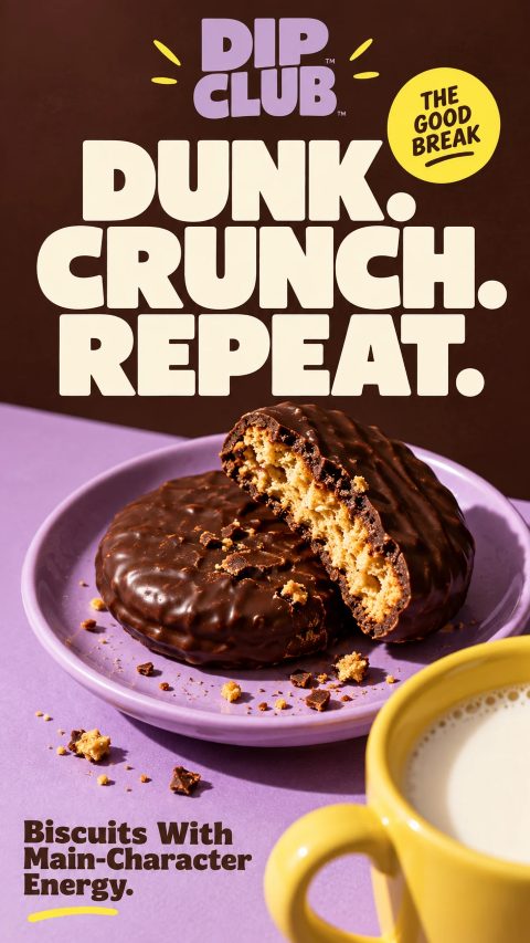 Dip Club biscuit ad: Dunk. Crunch. Repeat.