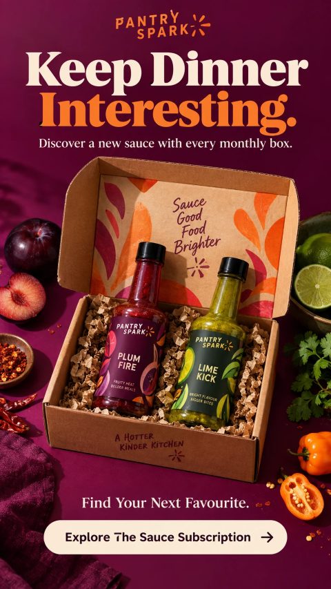 Pantry Spark sauce subscription ad: Keep dinner interesting.
