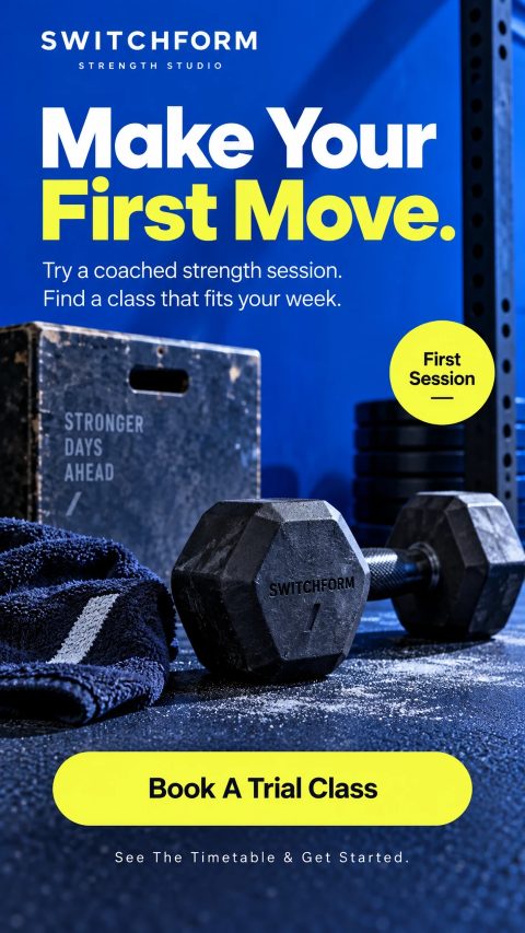 Switchform gym ad: Make your first move. Book a trial class.