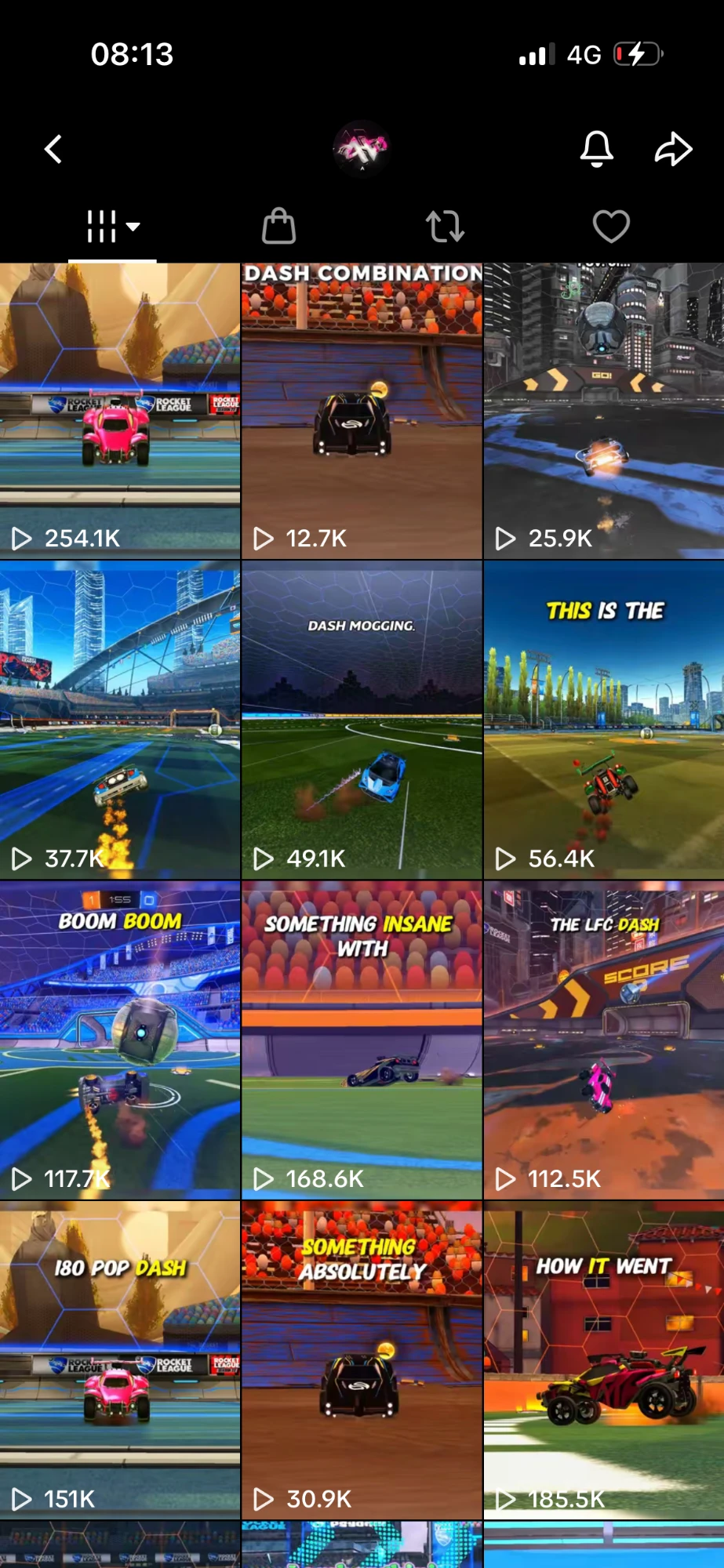 TikTok profile of a second creator we edit for, with videos on 12K to 254K views